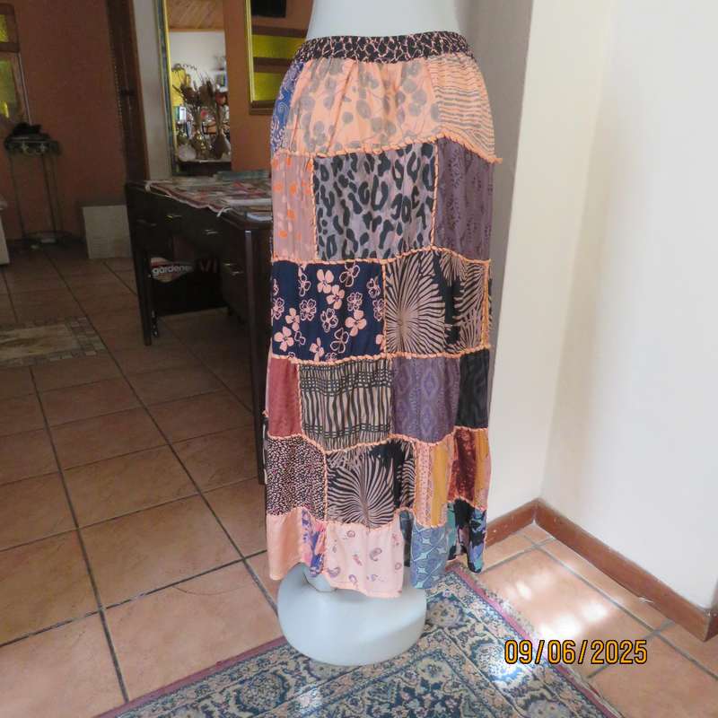 Patchwork ankle length ethnic skirt size 38-42. Elasticated waist-drawstring.
