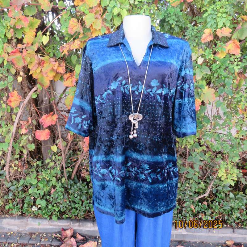 WOOLWORTHS velour slip over top in medley of blues. Size 42.