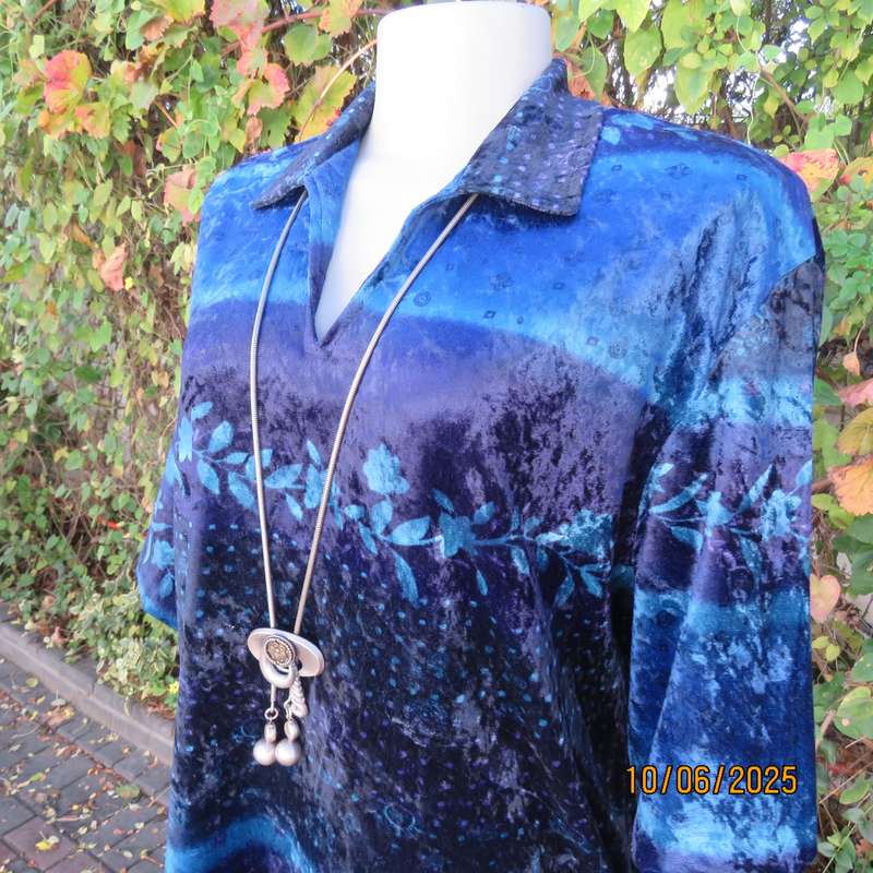 WOOLWORTHS velour slip over top in medley of blues. Size 42.