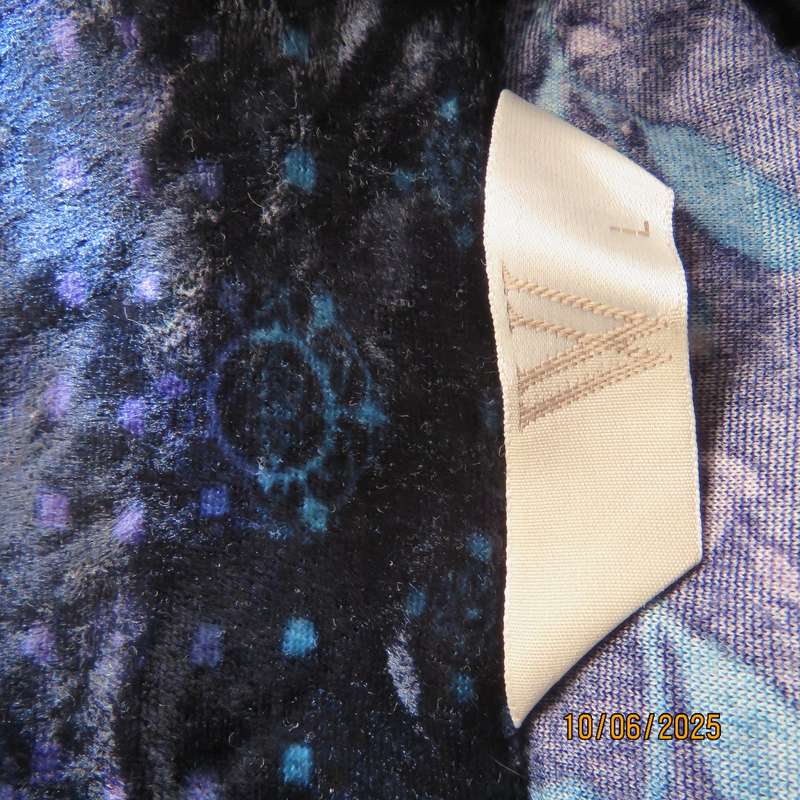 WOOLWORTHS velour slip over top in medley of blues. Size 42.