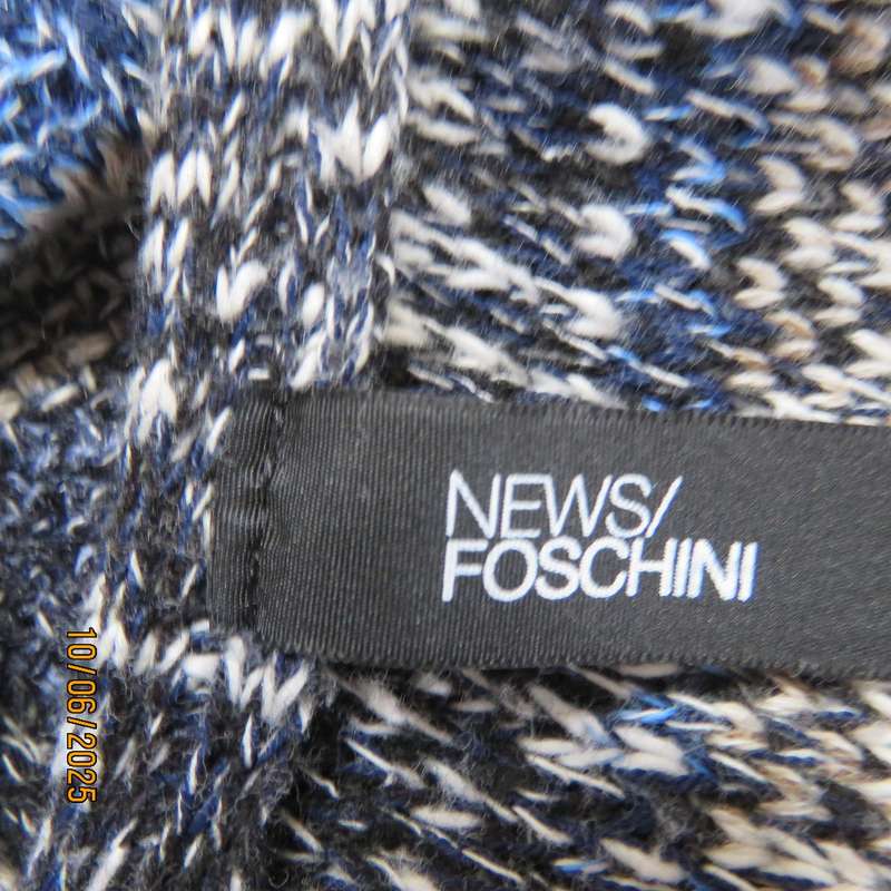 NEWS by Foschini extra long knitted sleeveless gilet in blue-beige horizontal pattern. Size 36