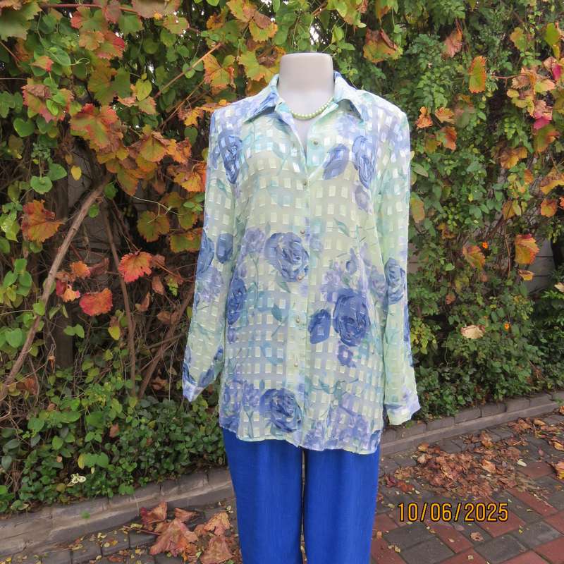 MILADY'S mint green-blue luxury sheer floral long sleeve top size 38.
