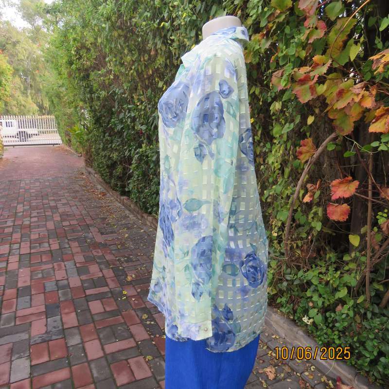 MILADY'S mint green-blue luxury sheer floral long sleeve top size 38.