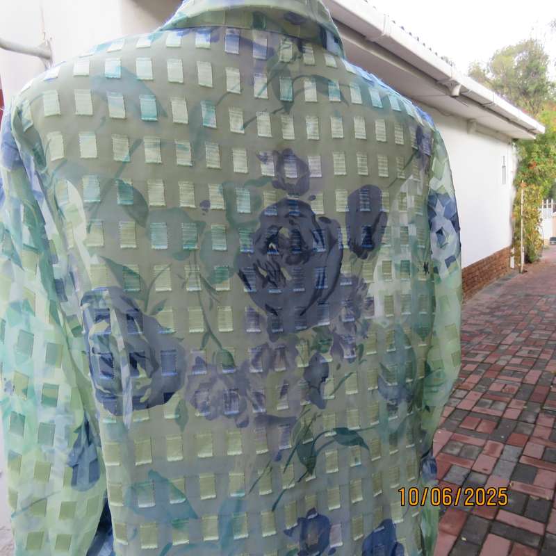 MILADY'S mint green-blue luxury sheer floral long sleeve top size 38.