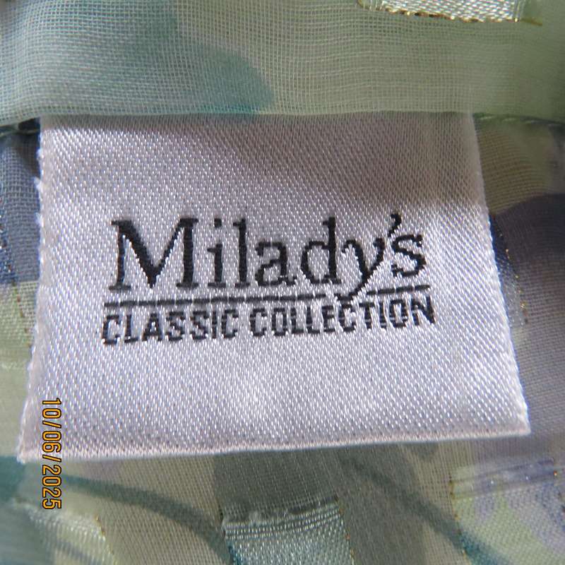 MILADY'S mint green-blue luxury sheer floral long sleeve top size 38.