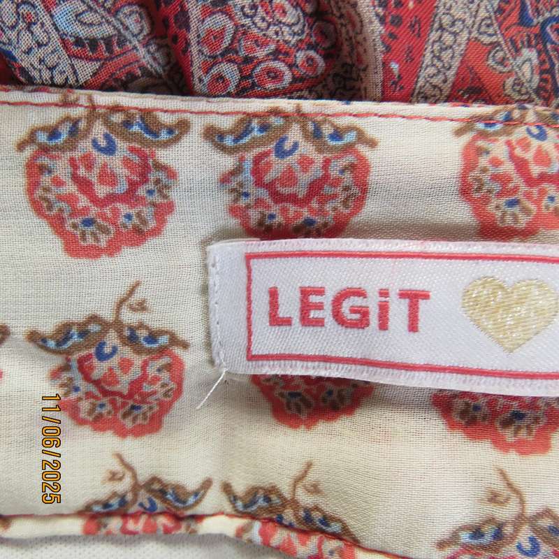 LEGIT maxi bohemian style sheer polyester crimson-blue-cream lined skirt size 36
