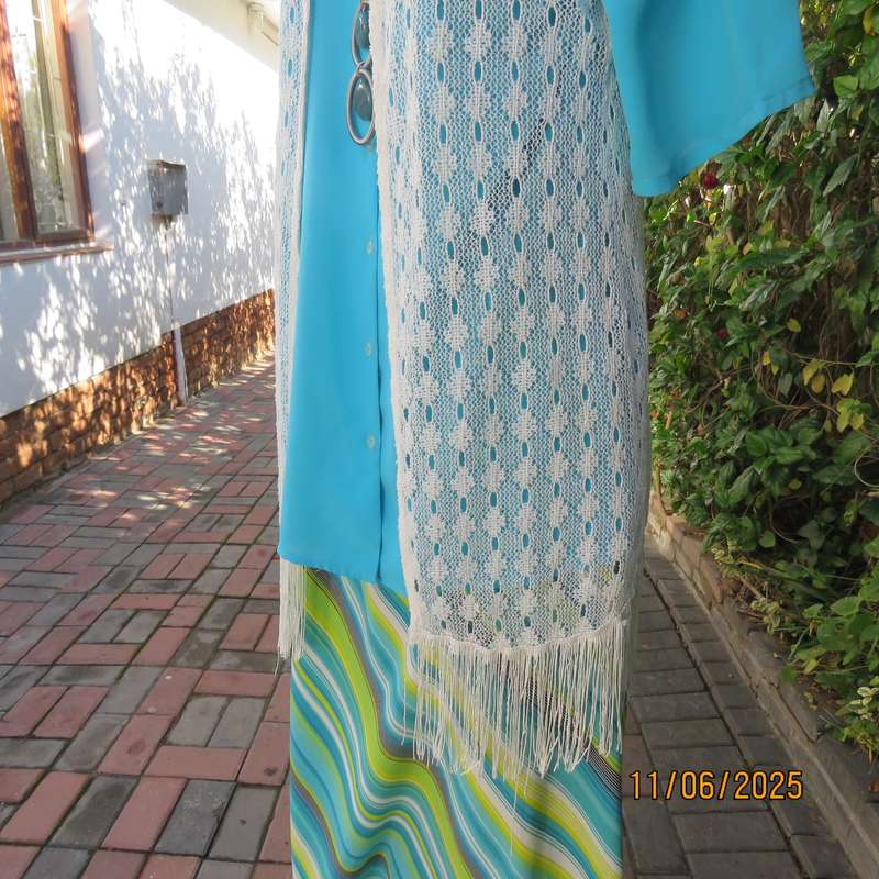 White lace knit polyester fringed gilet open hanging in size 34 by RED