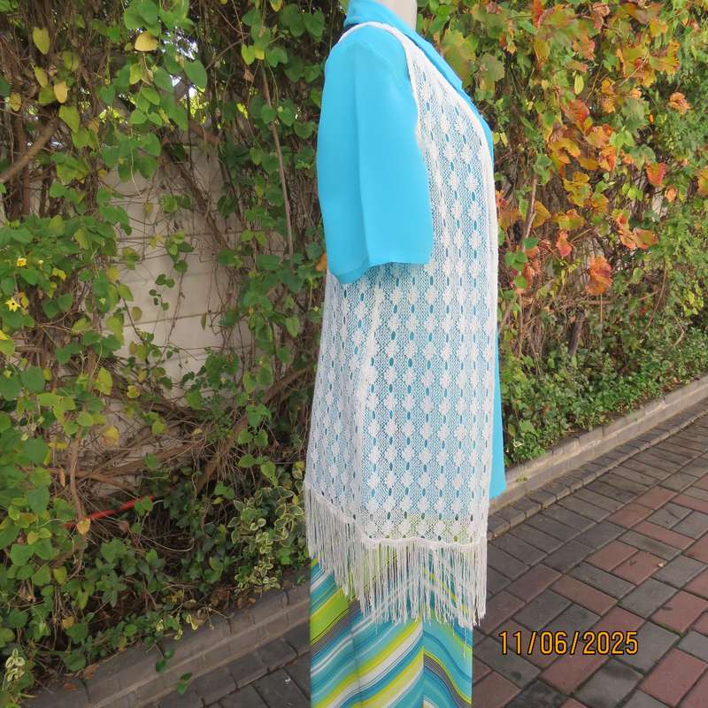 White lace knit polyester fringed gilet open hanging in size 34 by RED