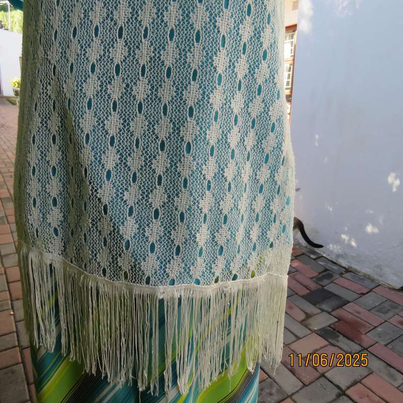 White lace knit polyester fringed gilet open hanging in size 34 by RED