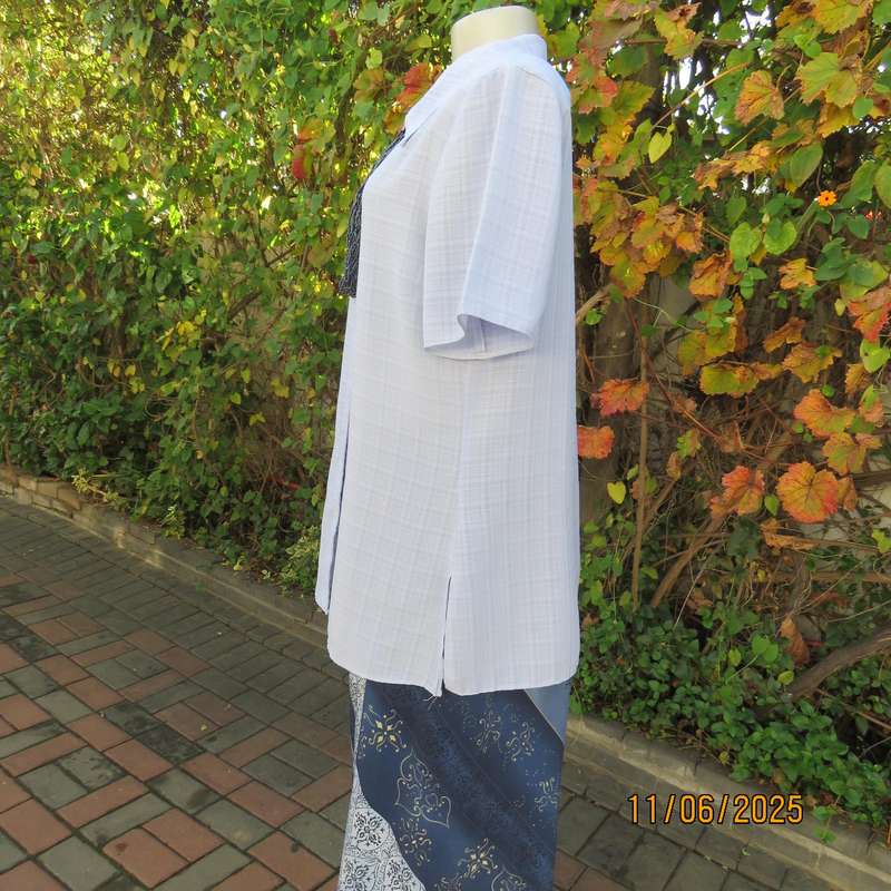 SUCCESS STORY skyblue check pattern opaque polyester short sleeve top. Size 38