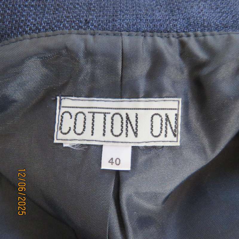 COTTON ON elegant navy fully lined long sleeve size 40 jacket in textured polyester