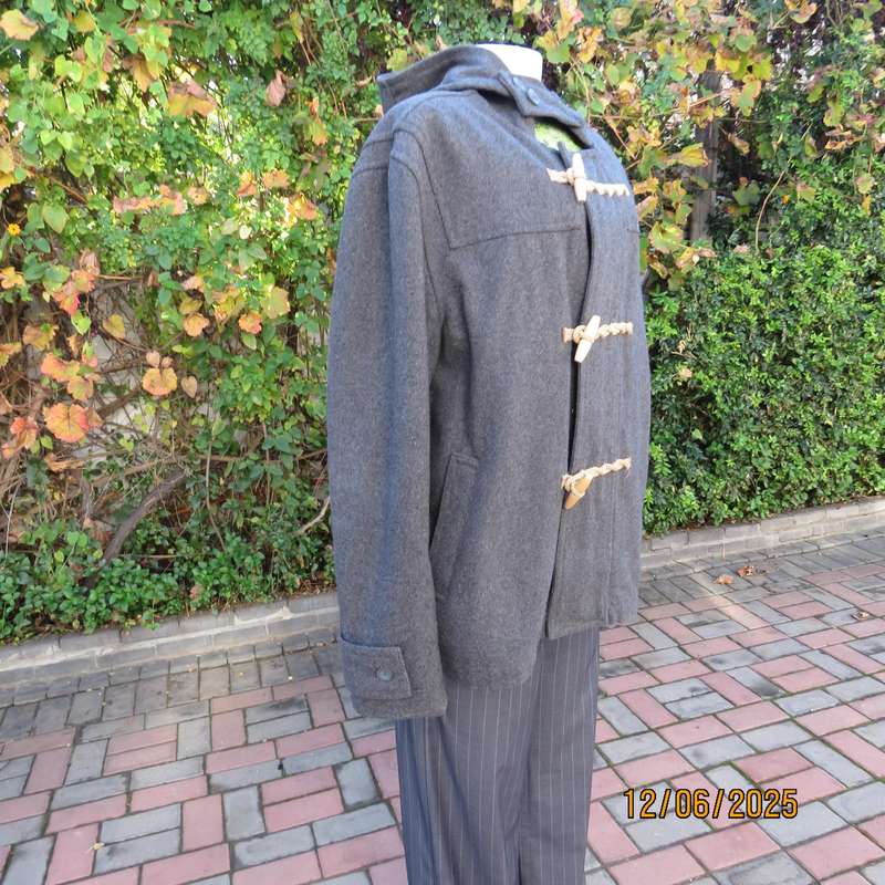 OLD KHAKI warm grey hooded wool-polyester blend jacket. Size 44. As new