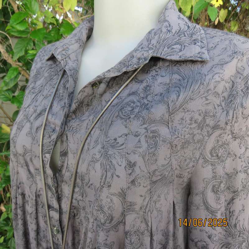 L C WAIKIKI long anchor grey top with darker baroque print. Size 36. Pleats on front-back