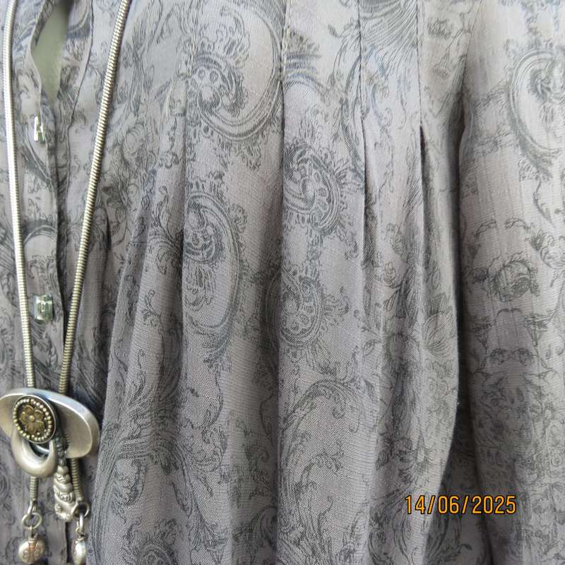 L C WAIKIKI long anchor grey top with darker baroque print. Size 36. Pleats on front-back