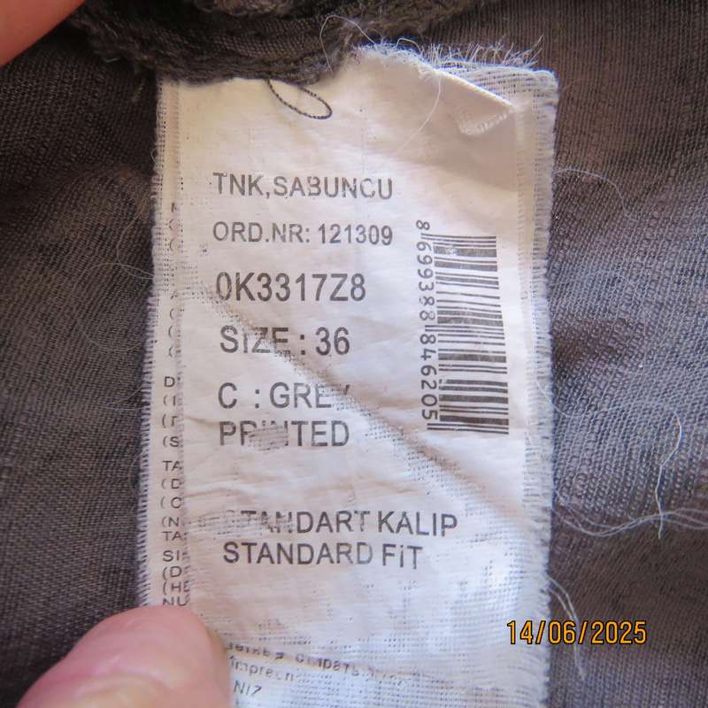 L C WAIKIKI long anchor grey top with darker baroque print. Size 36. Pleats on front-back
