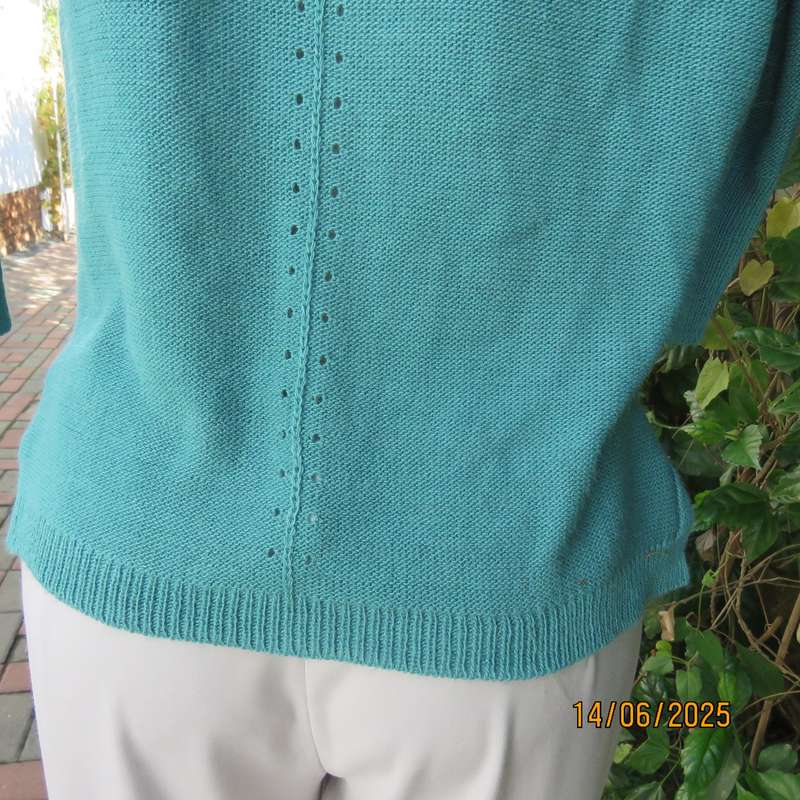 Teal colour knitted acrylic slip over naked shoulder top size 36.