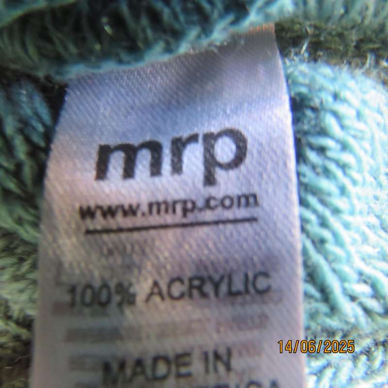 Teal colour knitted acrylic slip over naked shoulder top size 36.