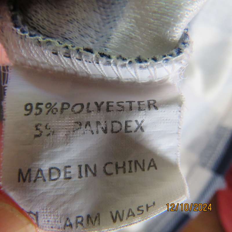 BALADU size 32 polyester stretch navy-white check slip over long sleeve top.Flare elasticated collar