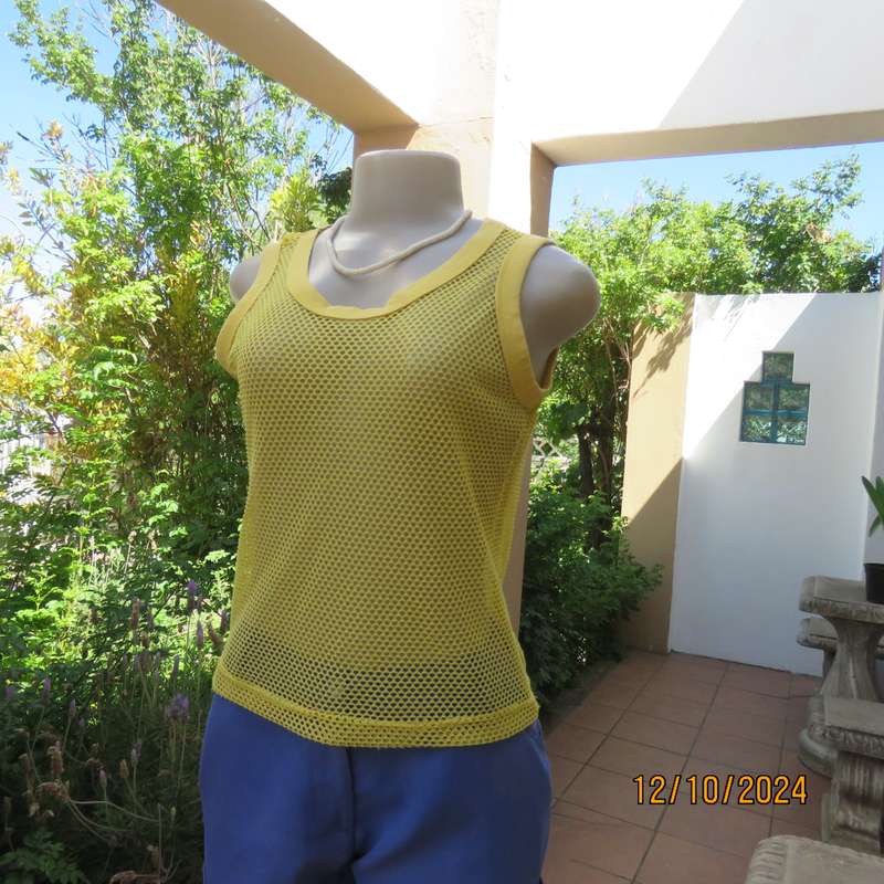 EXS yellow sleeveless mesh slip over top Size 32. Polyester with stretch. As new condition.