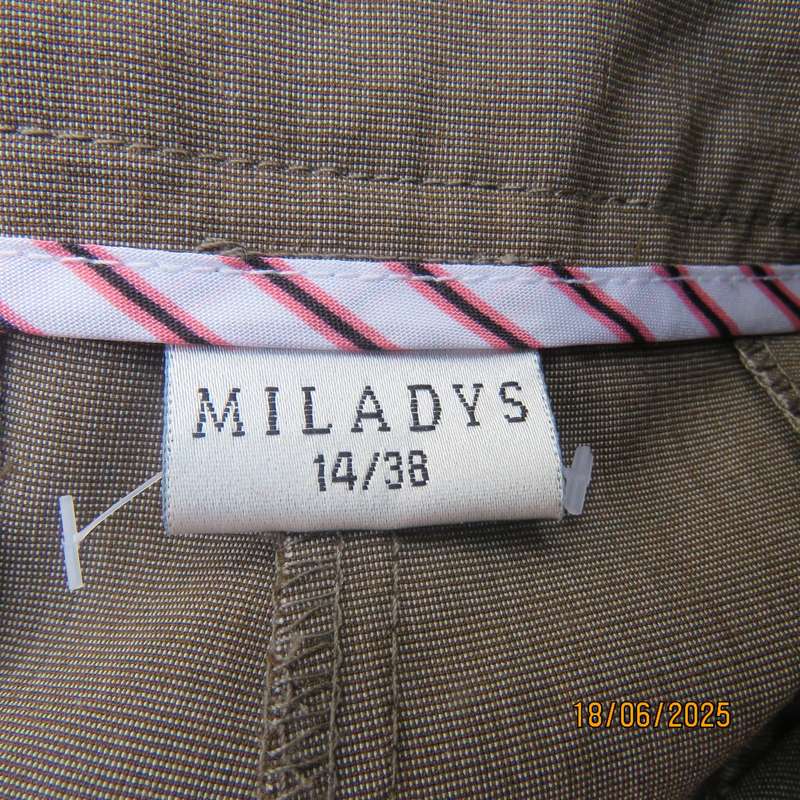 MILADYS smart brown-beige mottled size 38 pants in poly-rayon stretch.