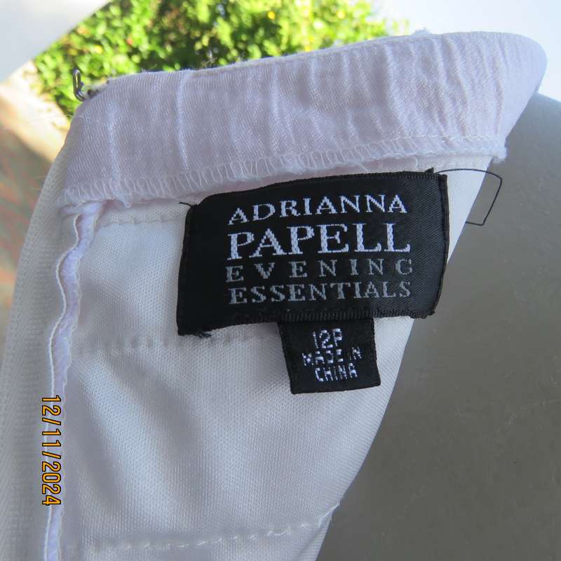Amazing ADRIANA PAPELL from N Y pinkish white evening top. Zip at back. Frilled all over. Size 35.