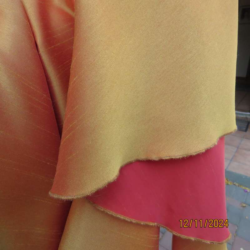Owner made tangerine shiny satin A-line skirt size 36.Zip at side.Ankle length.Matching possibility