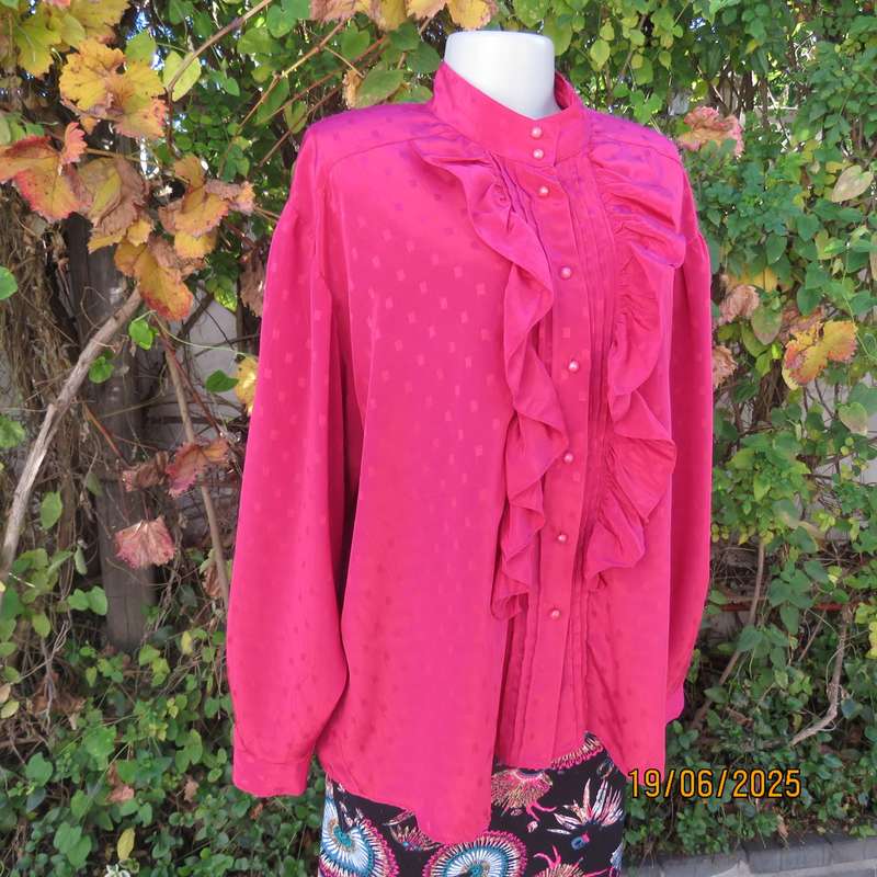 LARGELY FEMININE silky polyester magenta pink button down top. Size 44