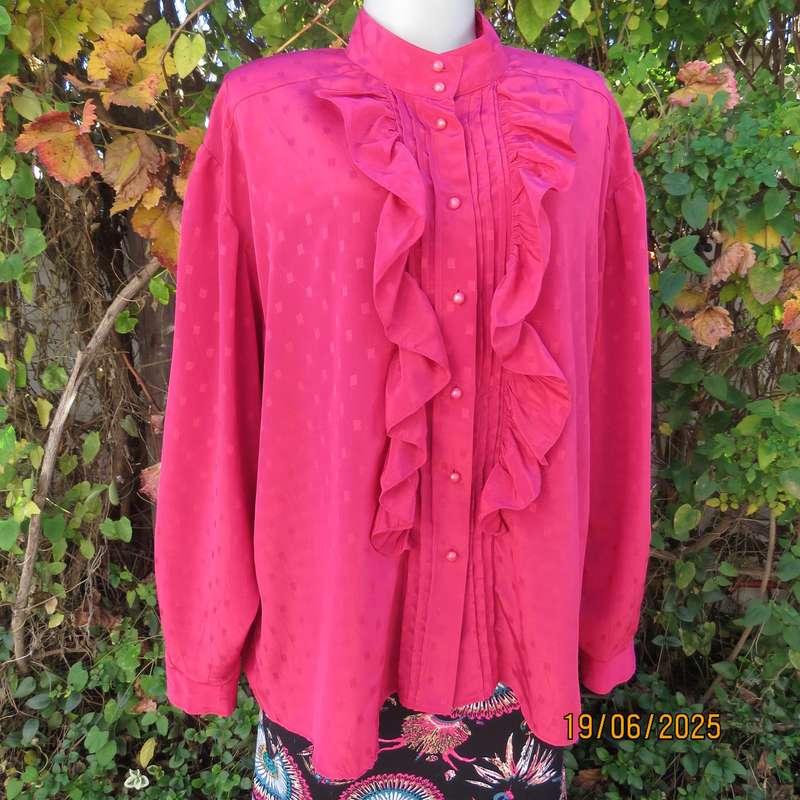LARGELY FEMININE silky polyester magenta pink button down top. Size 44