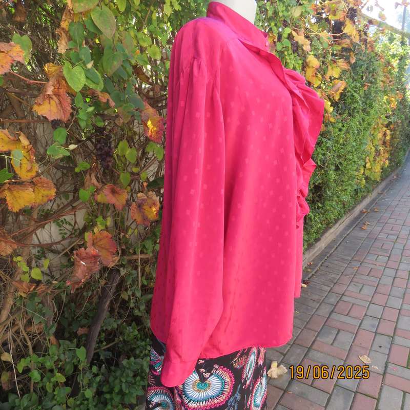 LARGELY FEMININE silky polyester magenta pink button down top. Size 44