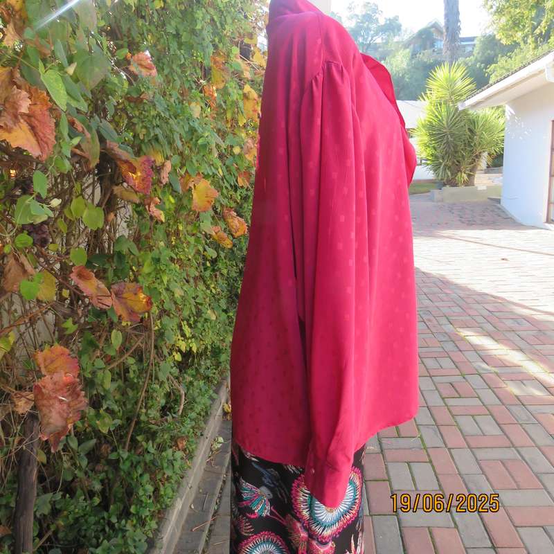 LARGELY FEMININE silky polyester magenta pink button down top. Size 44