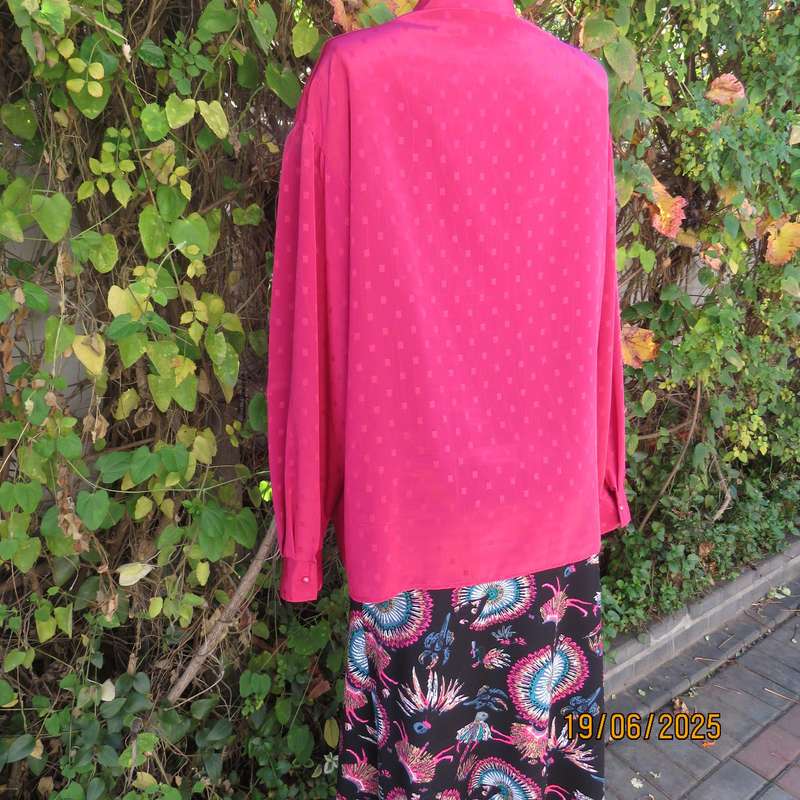 LARGELY FEMININE silky polyester magenta pink button down top. Size 44