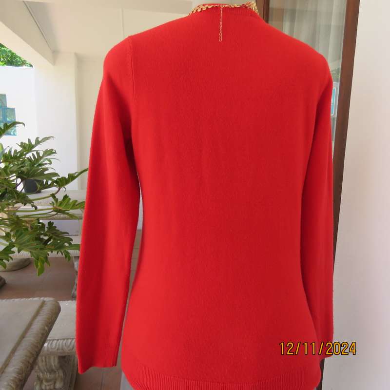 Bright red LOVE KNITWEAR long sleeve button down cardigan in 100% acrylic. Size 34. As new.