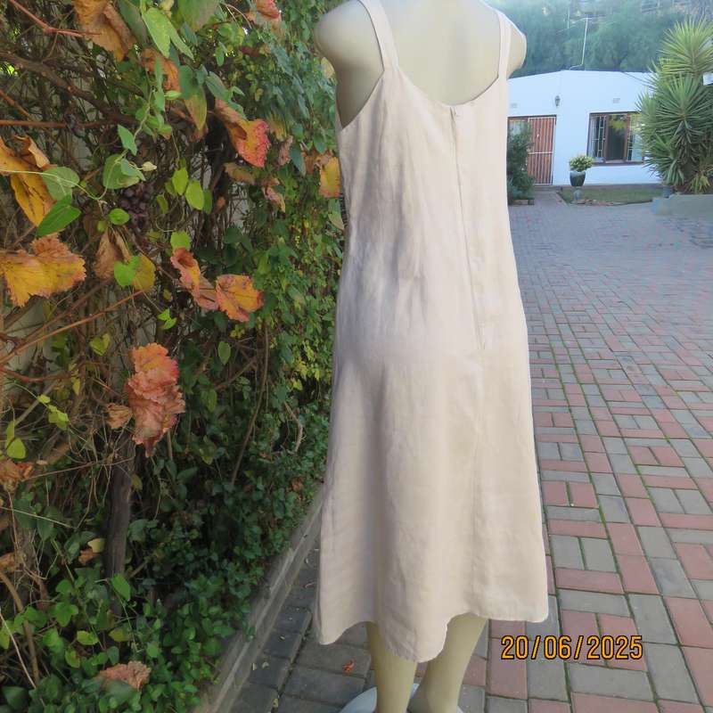 MERIEN HALL natural 100% ramie with black embroidery size 38 dress. As new