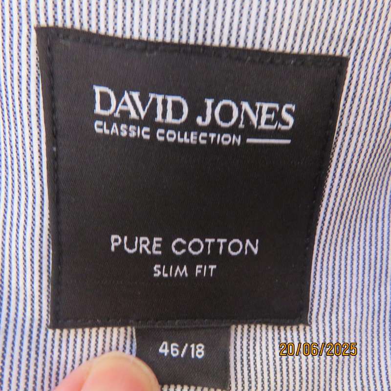 DAVID JONES classic pure cotton men's long sleeve shirt. Size Large. As new