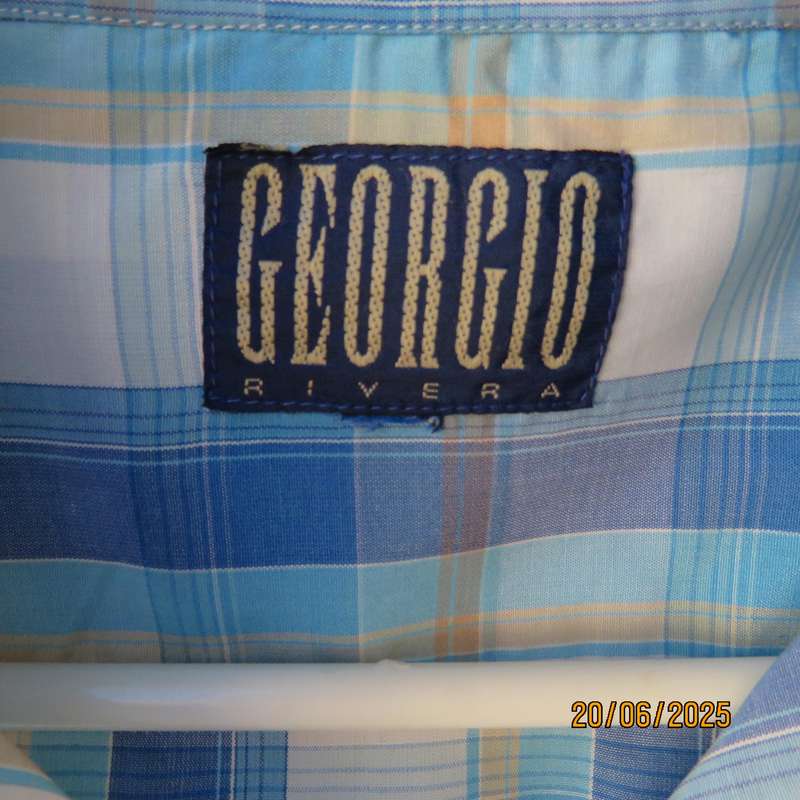 GEORGIO men's short sleeve blue-white-tan check shirt from Australia. Size L