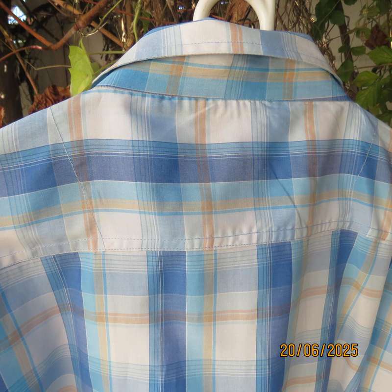 GEORGIO men's short sleeve blue-white-tan check shirt from Australia. Size L