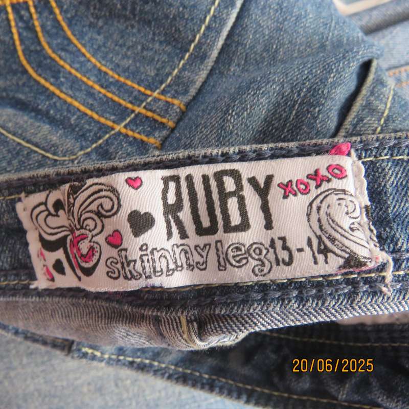 RUBY Xoxo blue denim skinny stretch polycotton jeans for girl 13 to 14yr old.