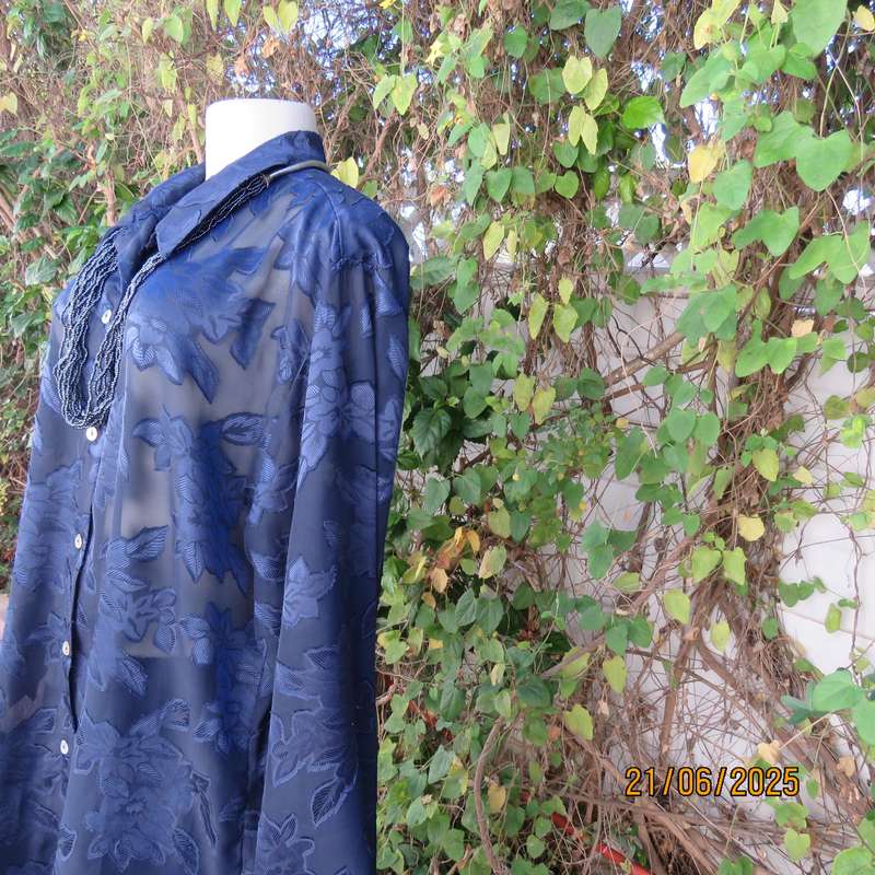 MOONDROPS navy opaque with embossed flowers. Long sleeves. Size 44