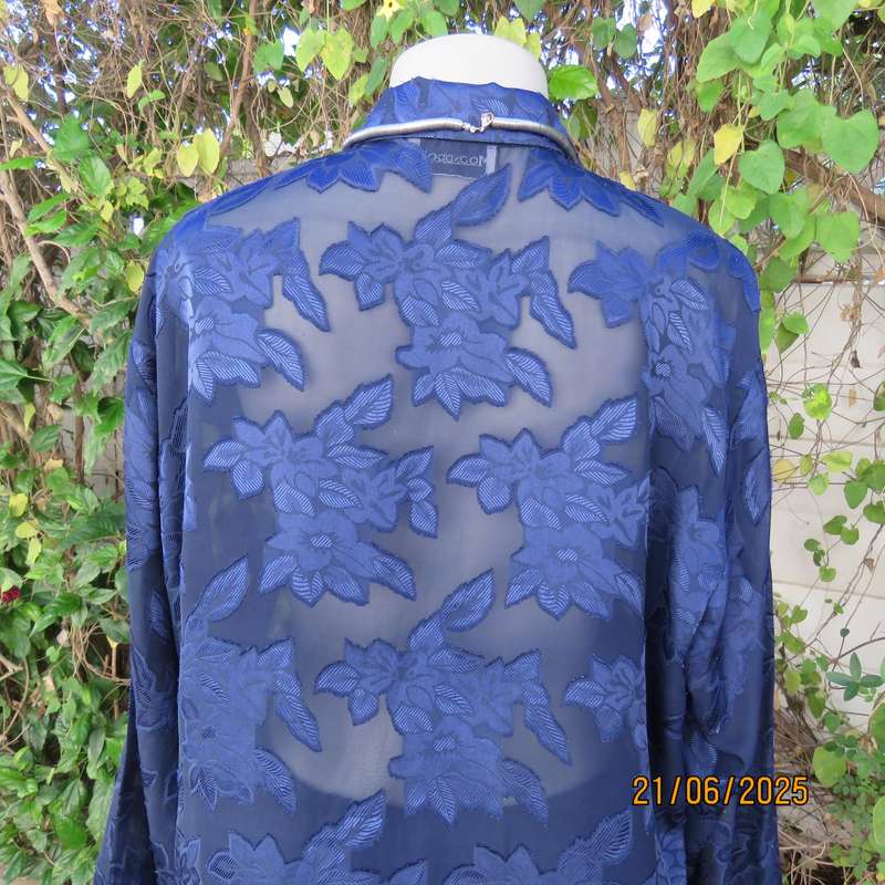 MOONDROPS navy opaque with embossed flowers. Long sleeves. Size 44