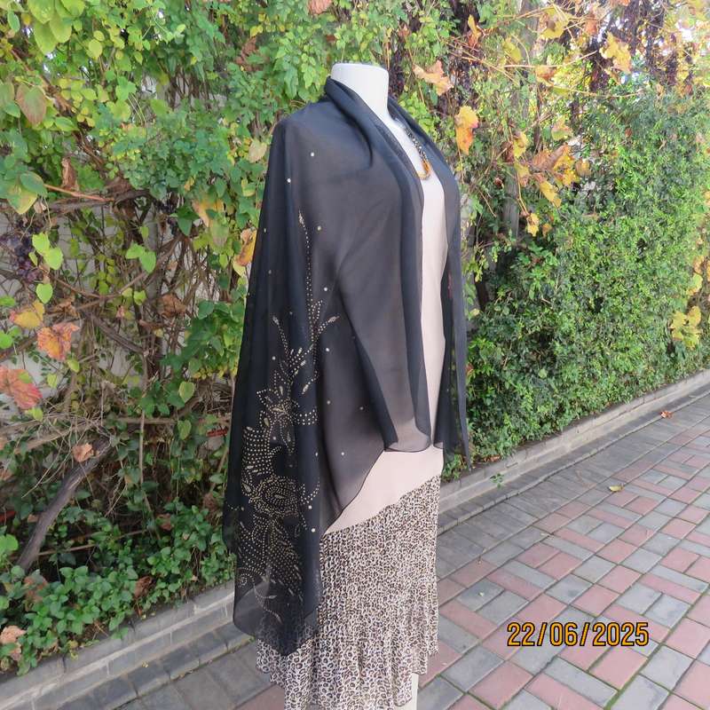 Black sheer wrap with luxury gold dots and pattern. Size 160cm x 95cm.