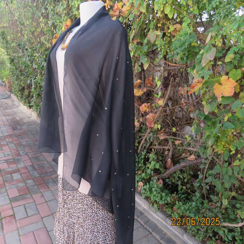 Black sheer wrap with luxury gold dots and pattern. Size 160cm x 95cm.