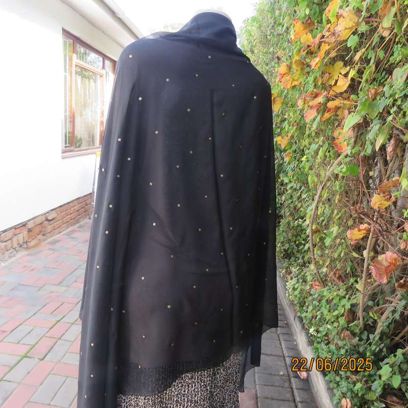 Black sheer wrap with luxury gold dots and pattern. Size 160cm x 95cm.