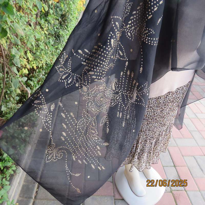 Black sheer wrap with luxury gold dots and pattern. Size 160cm x 95cm.