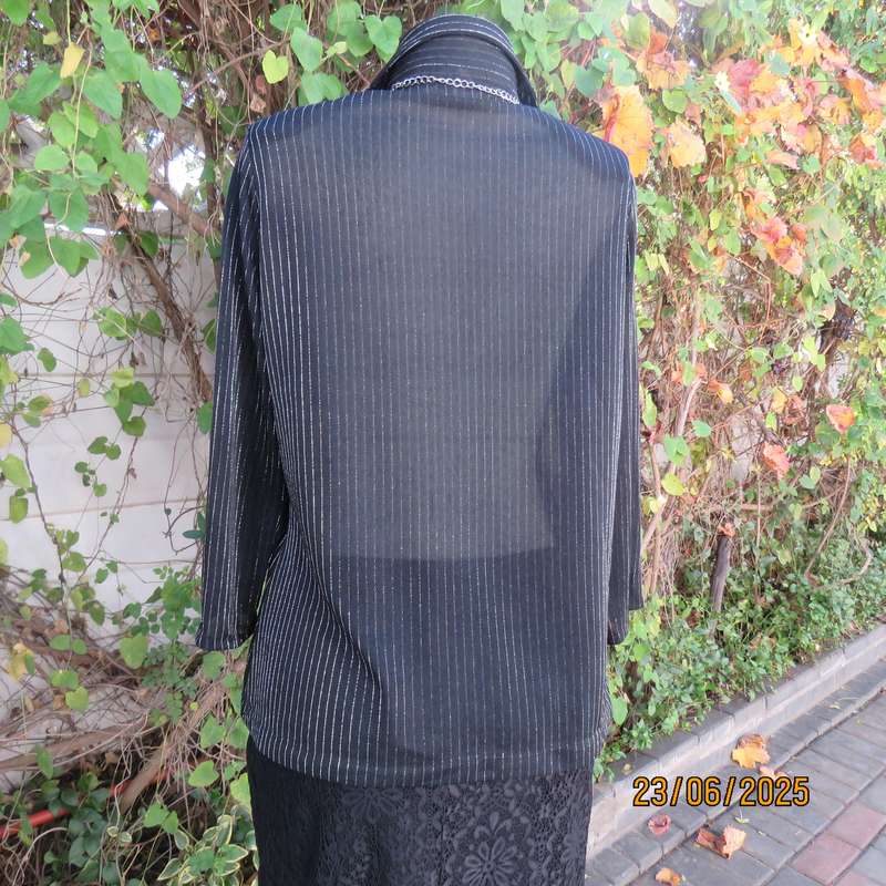 CARO smart casual black stretch polyester top with silver vertical stripes. Size 40