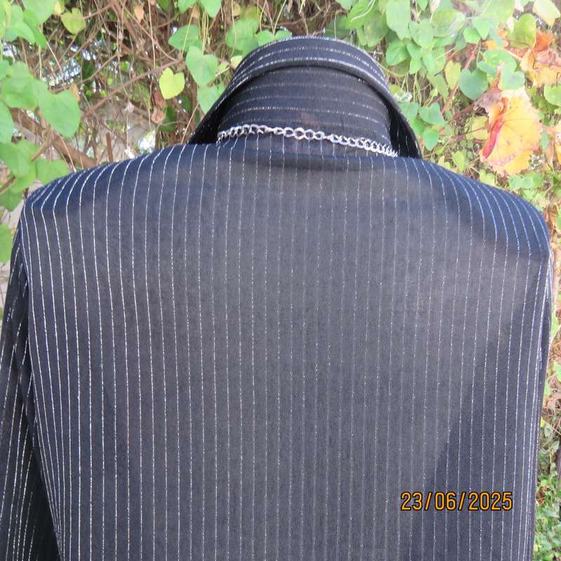 CARO smart casual black stretch polyester top with silver vertical stripes. Size 40