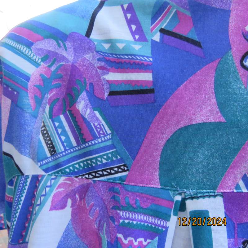 PEPITA high quality size 40 colouful button down-open collar top.Yokes into short sleeves. As new.