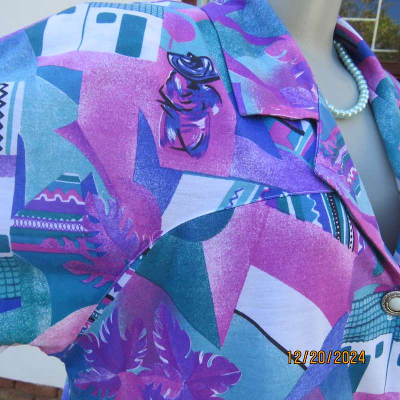 PEPITA high quality size 40 colouful button down-open collar top.Yokes into short sleeves. As new.