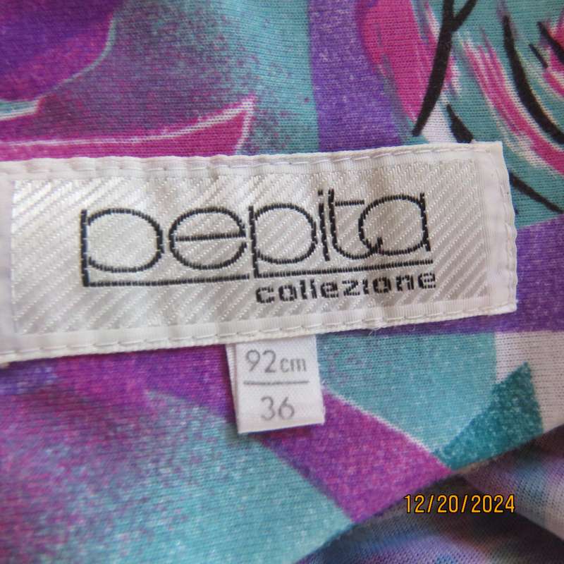 PEPITA high quality size 40 colouful button down-open collar top.Yokes into short sleeves. As new.