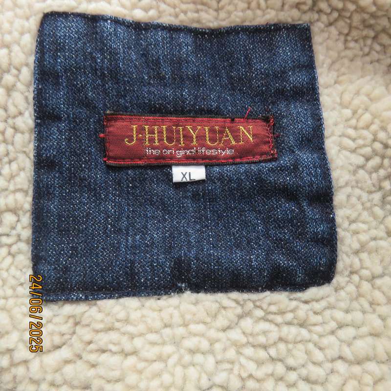 Men's blue denim biker style jacket with warm inner. 5 pockets. Size XL.