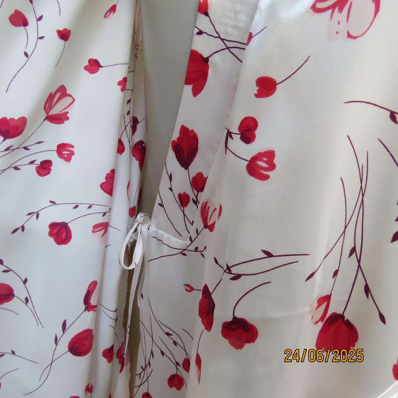 SHELLEY size 40 cream satin polyester with red floral print fold over night gown.
